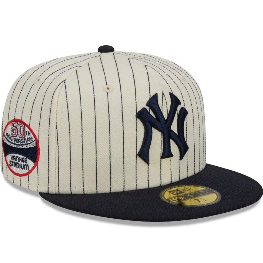 Men New Era Fitted | New Era 59Fifty Retro Script Fitted Cap New York Yankees - White / Navy