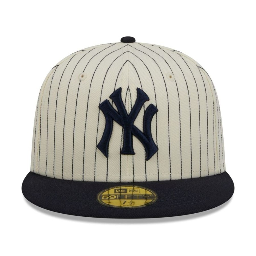 Men New Era Fitted | New Era 59Fifty Retro Script Fitted Cap New York Yankees - White / Navy