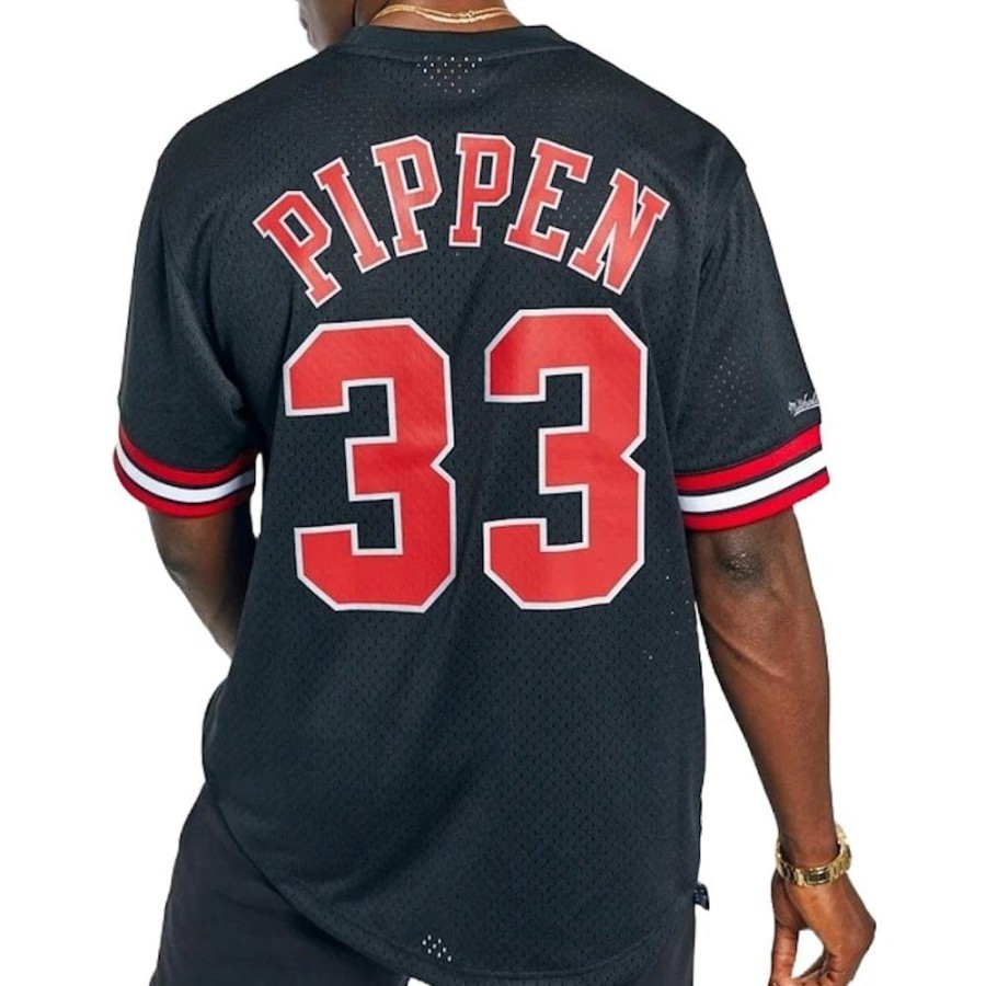 Men Mitchell u0026 Ness Nba Clothing | Mitchell & Ness N&N Mesh Tee Chicago Bulls Scottie Pippen - Black