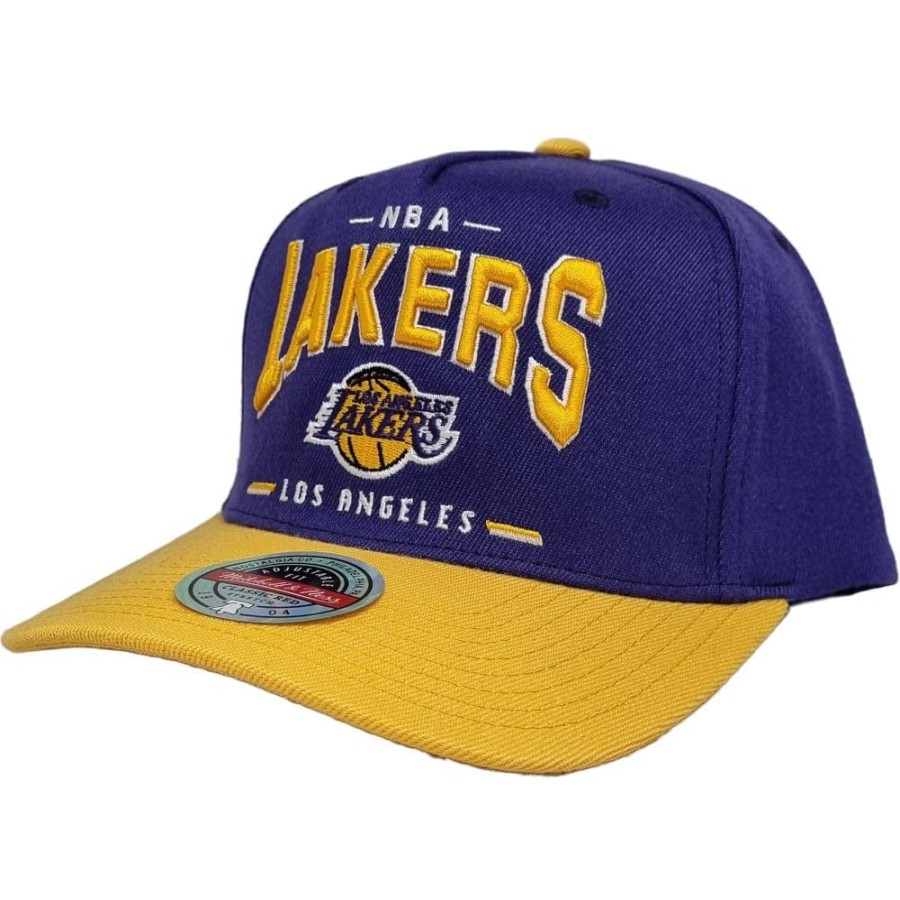 Men Mitchell u0026 Ness Nba Hats | Mitchell & Ness Headline Arch Classic Redline Stretch Snapback Los Angeles Lakers - Purple / Yellow