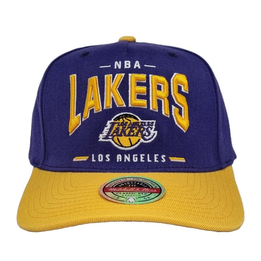 Men Mitchell u0026 Ness Nba Hats | Mitchell & Ness Headline Arch Classic Redline Stretch Snapback Los Angeles Lakers - Purple / Yellow