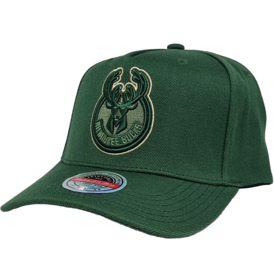 Men Mitchell u0026 Ness Snapback | Mitchell & Ness Team Outline Classic Redline Stretch Snapback Milwaukee Bucks - Green