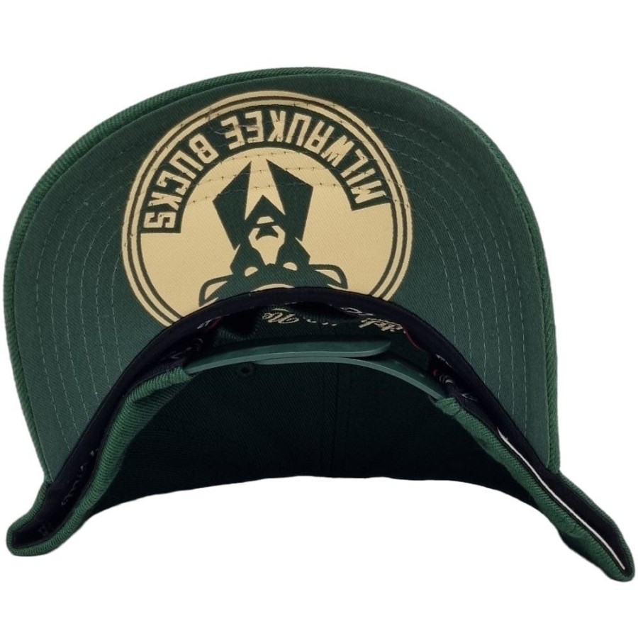 Men Mitchell u0026 Ness Snapback | Mitchell & Ness Team Outline Classic Redline Stretch Snapback Milwaukee Bucks - Green