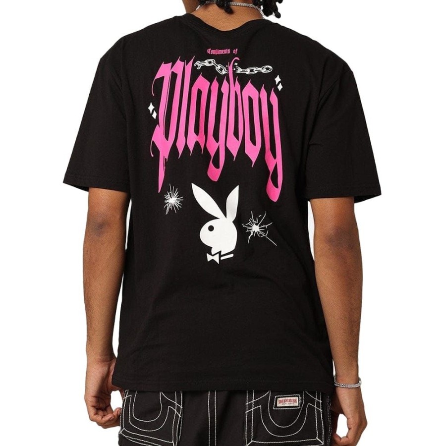 Men PLAYBOY Tees | Playboy Card Drop Shoulder Tee - Black