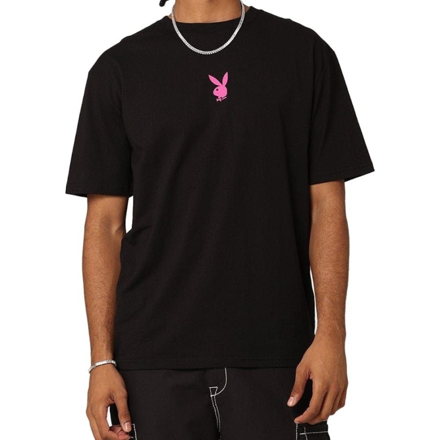 Men PLAYBOY Tees | Playboy Card Drop Shoulder Tee - Black