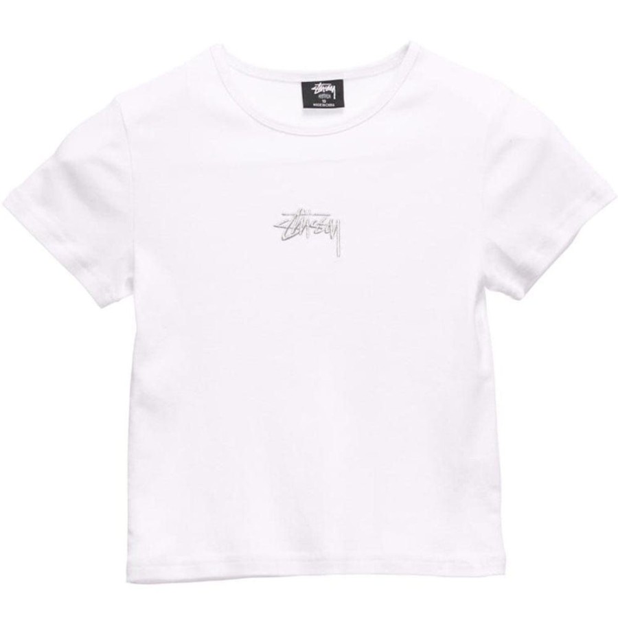 Women Stussy Tops | Stussy Womens Graffiti Rib Tee - White / Silver