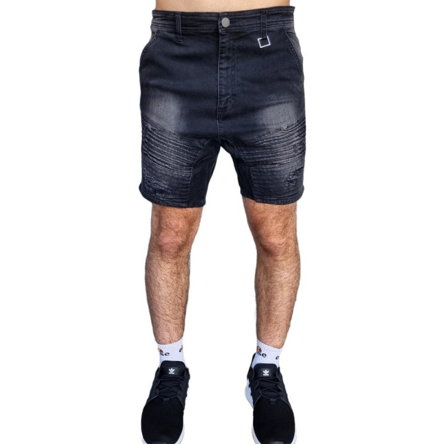 Men Henleys Shorts | Henleys Falcon Moto Denim Short - Vintage Black