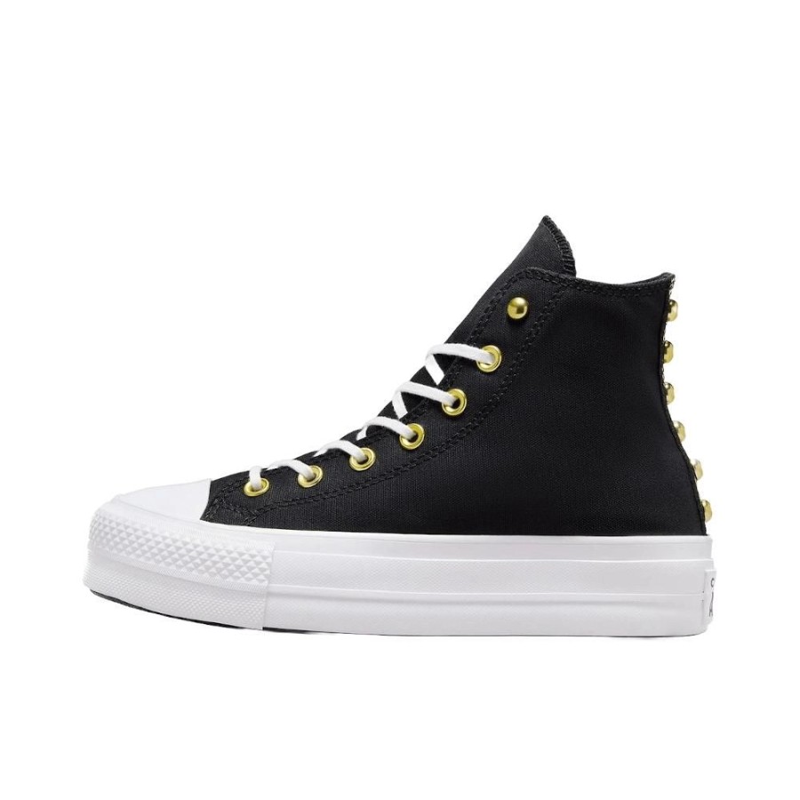 Women Converse Converse | Converse Womens Ct Lift Star Studded Hi - Black / White / Gold