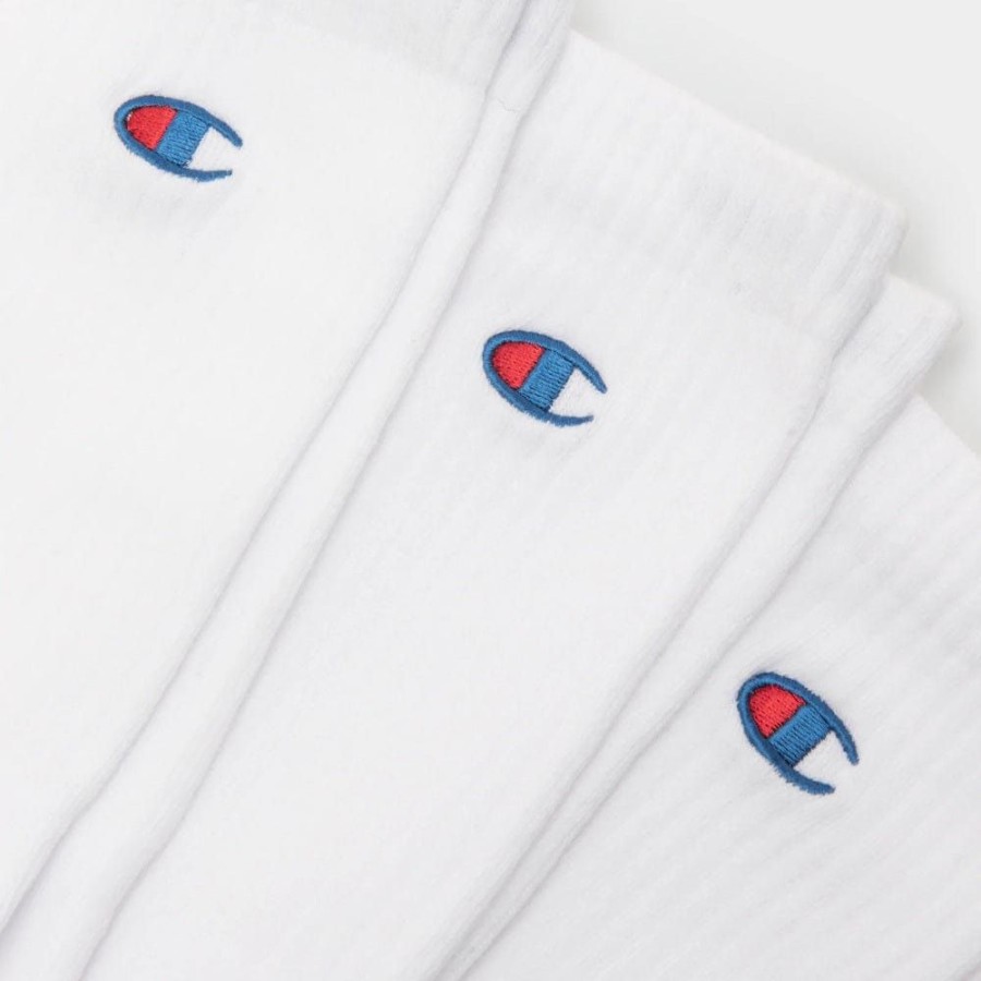 Men Champion Socks | Champion Lifestyle C Logo Crew Socks 3 Pack - White