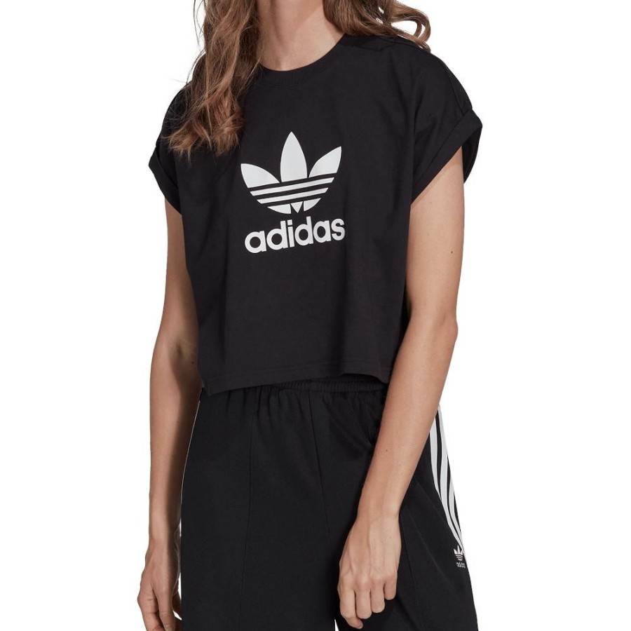 Women Adidas Tops | Adidas Womens Short Trefoil Tee - Black