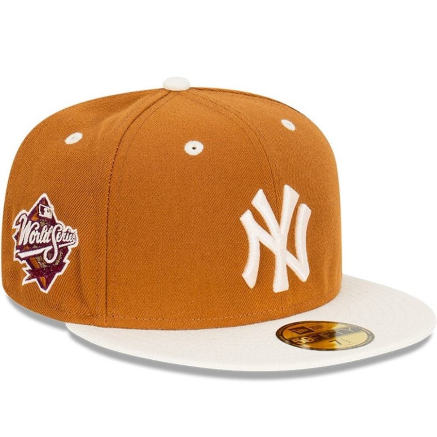 Men New Era Fitted | New Era 59Fifty World Series Fitted Cap New York Yankees - Toasted Peanut / Chrome White