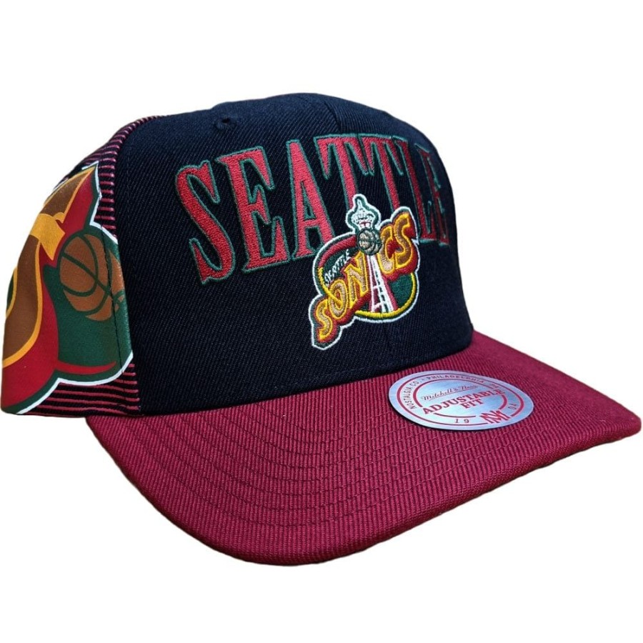 Men Mitchell u0026 Ness Nba Hats | Mitchell & Ness Side Swipe Snapback Seattle Supersonics - Black