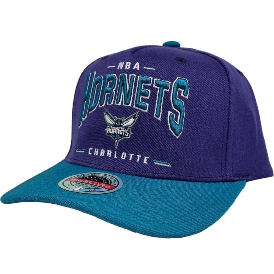 Men Mitchell u0026 Ness Nba Hats | Mitchell & Ness Headline Arch Classic Redline Stretch Snapback Charlotte Hornets - Purple / Teal