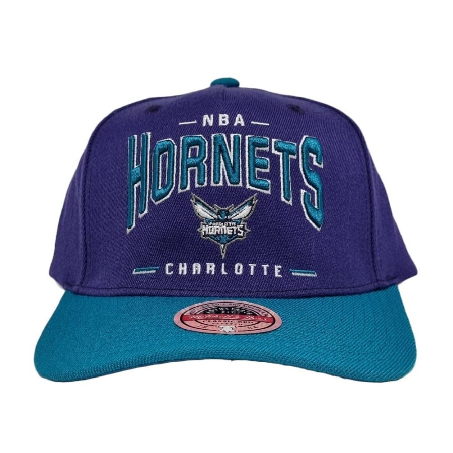 Men Mitchell u0026 Ness Nba Hats | Mitchell & Ness Headline Arch Classic Redline Stretch Snapback Charlotte Hornets - Purple / Teal