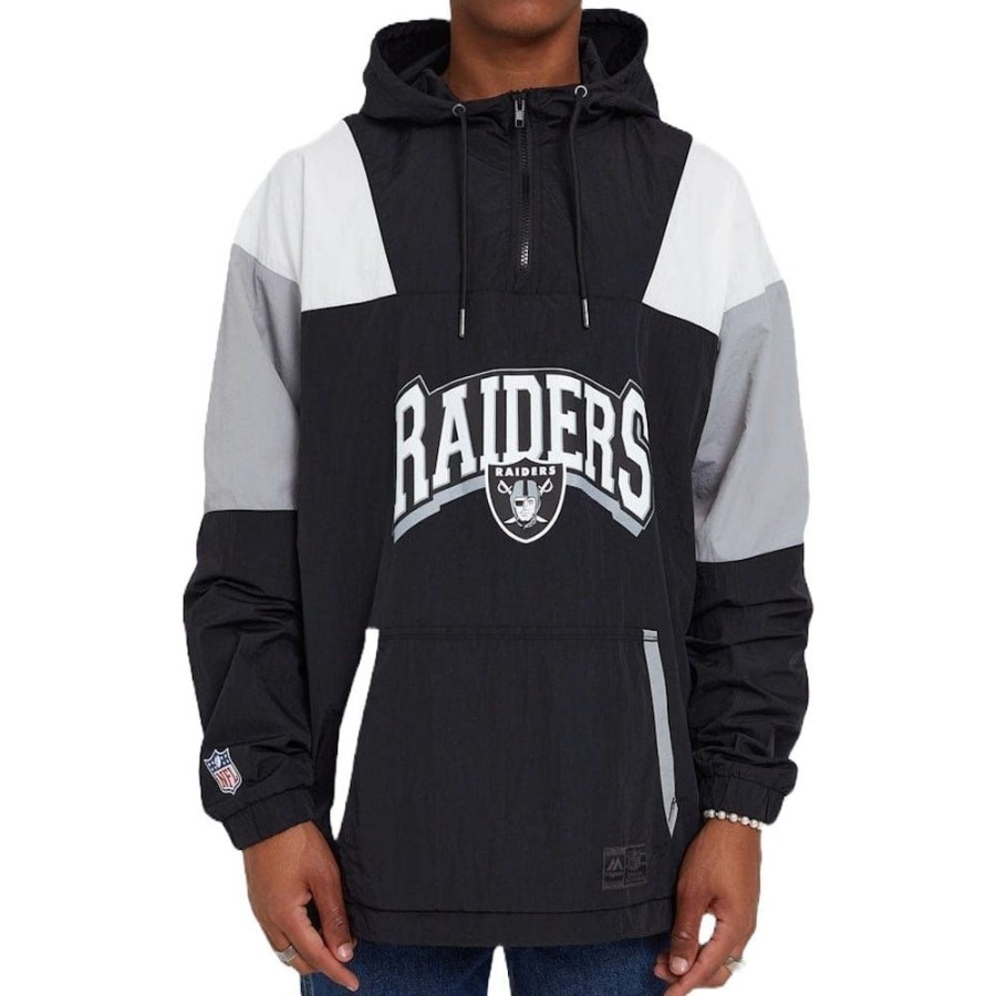 Men Majestic Athletic Jackets | Majestic Athletic League Panel 1/2 Zip Windbreaker Las Vegas Raiders - Faded Black