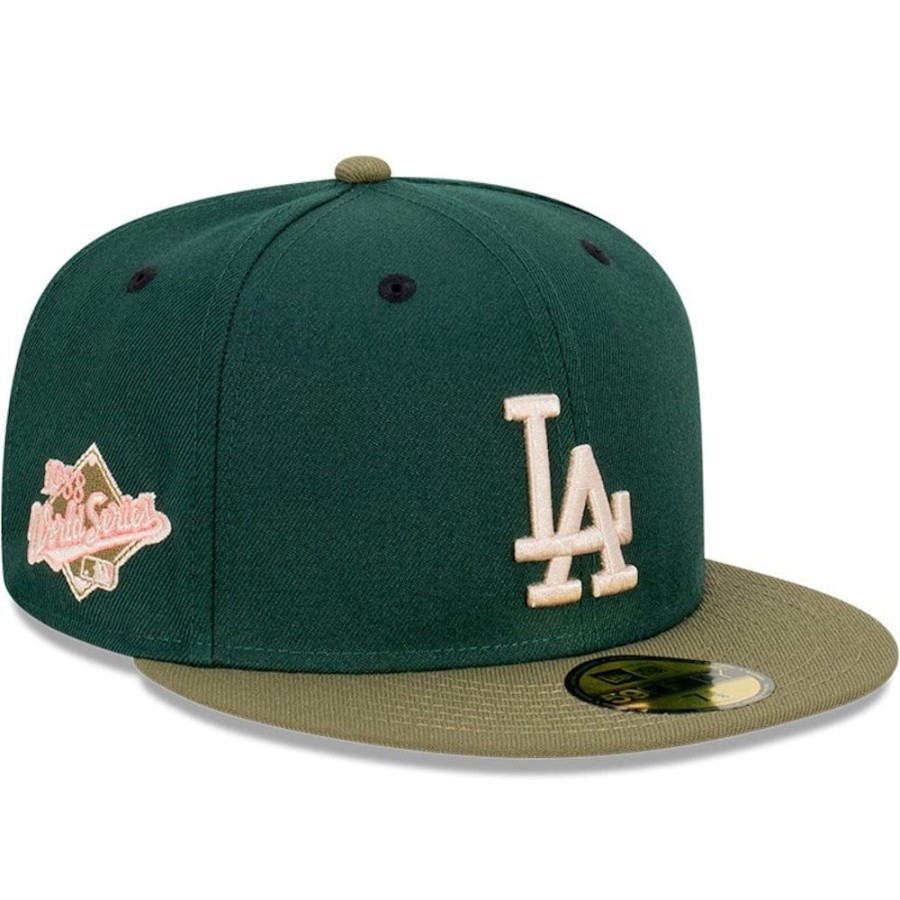 Men New Era Fitted | New Era 59Fifty World Series Collard Greens Fitted Cap Los Angeles Dodgers - Dark Green