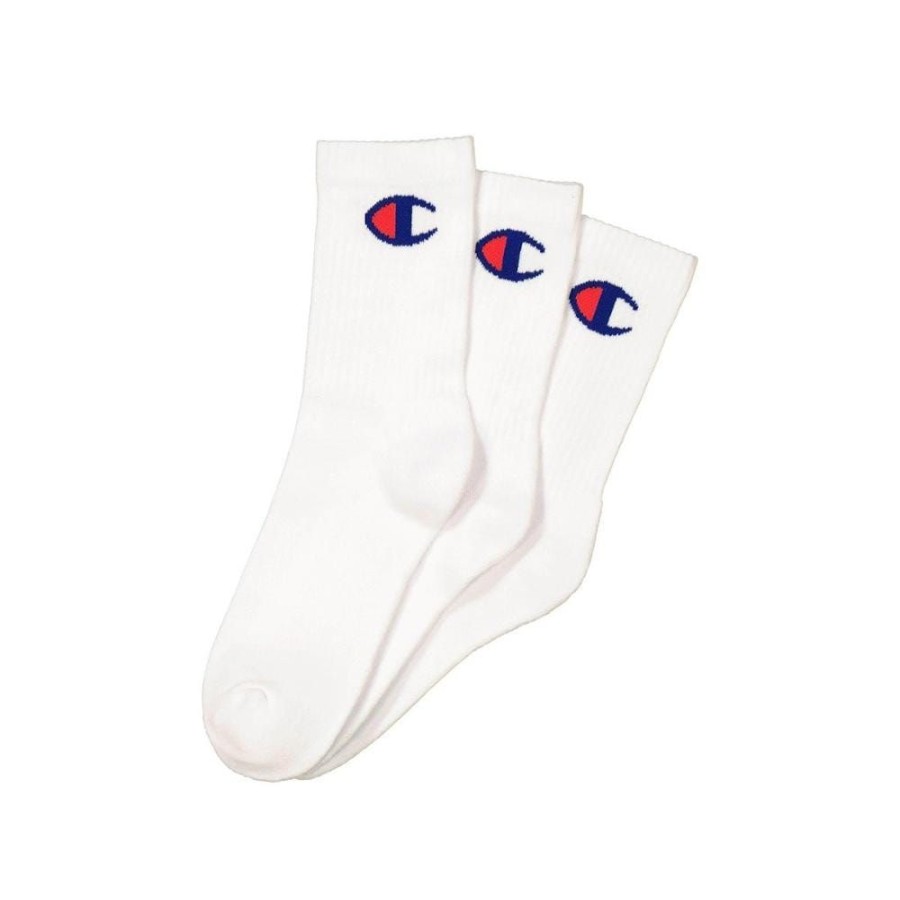 Men Champion Socks | Champion Sps C Logo Quarter Crew Sock 3 Pack - White