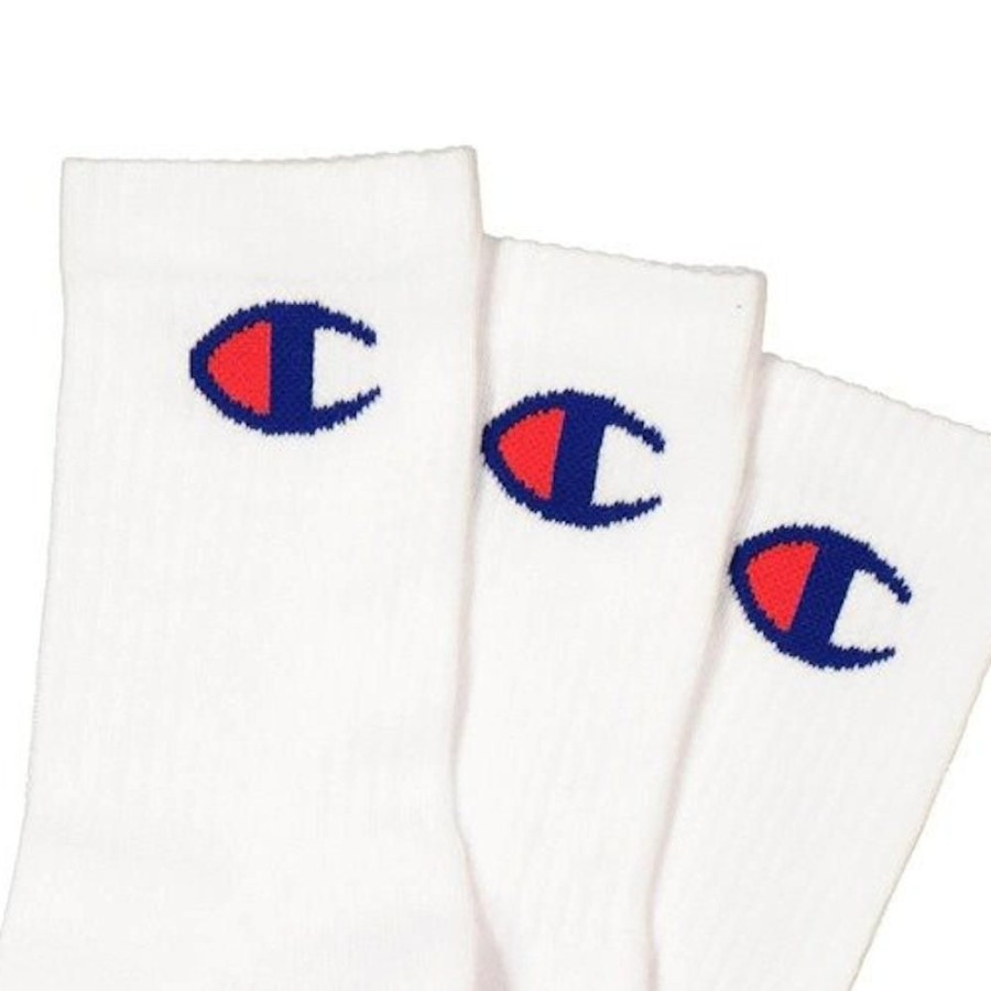 Men Champion Socks | Champion Sps C Logo Quarter Crew Sock 3 Pack - White