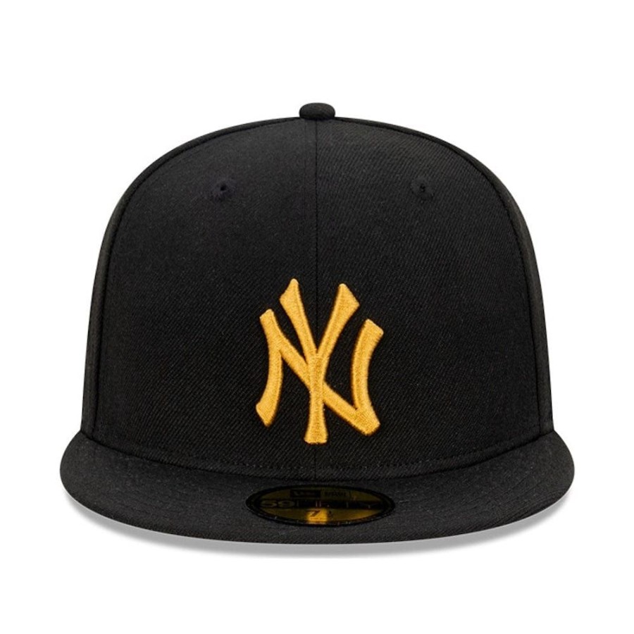 Men New Era Fitted | New Era 59Fifty Chrome Noble Metals Fitted Cap New York Yankees - Black / Cheviot Gold