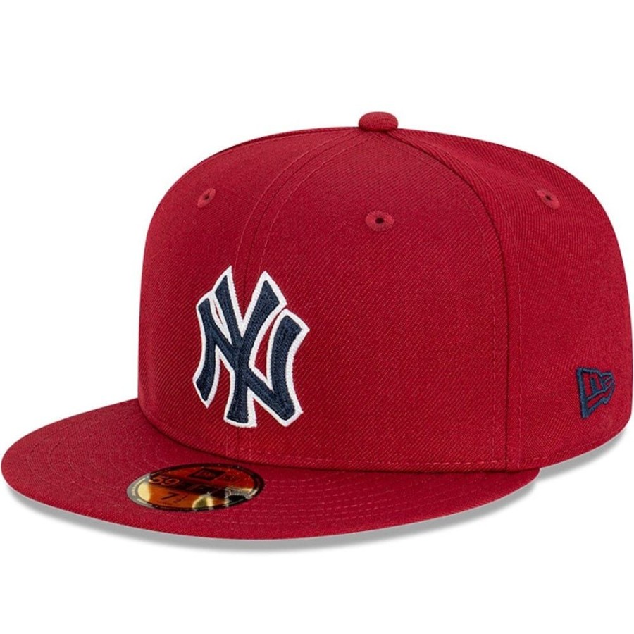 Men New Era Fitted | New Era 59Fifty Chain Stitch Fitted Cap New York Yankees - Cardinal / Blue