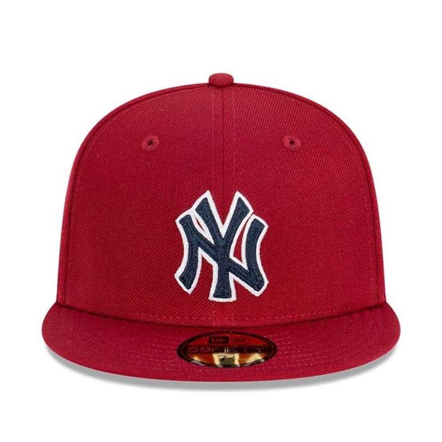 Men New Era Fitted | New Era 59Fifty Chain Stitch Fitted Cap New York Yankees - Cardinal / Blue