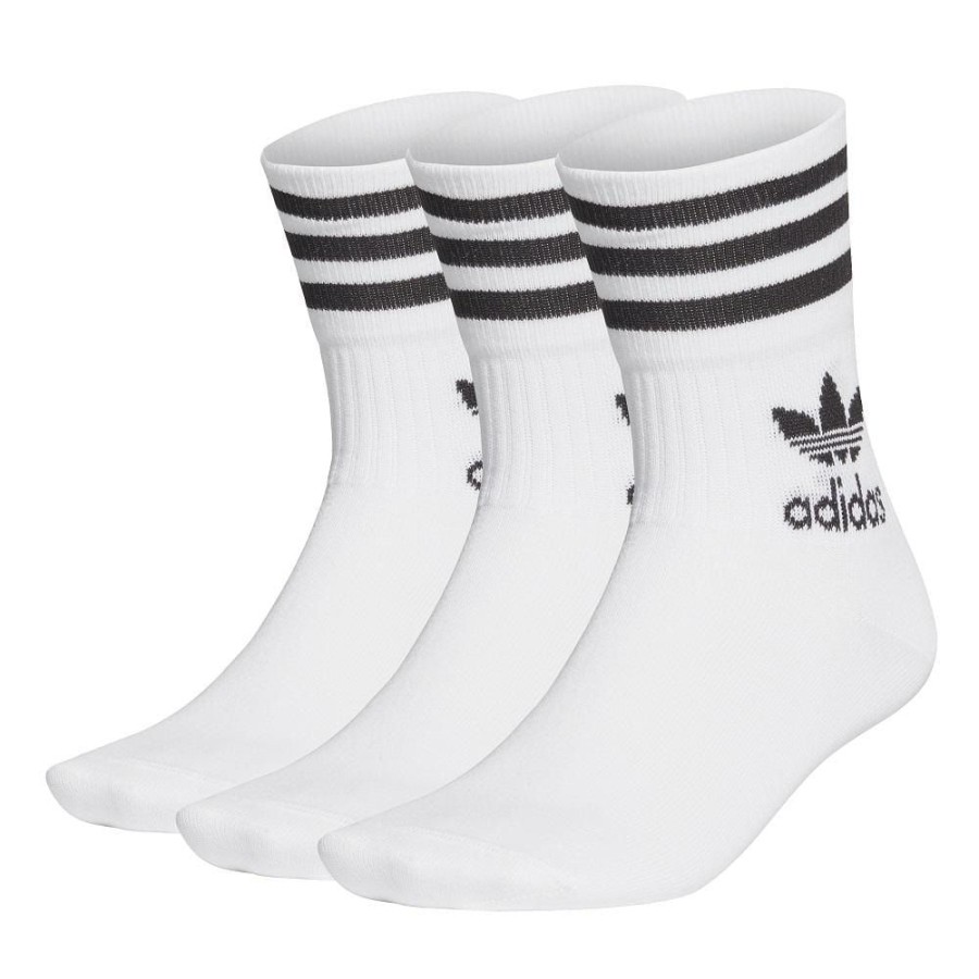 Men Adidas Socks | Adidas Mid Cut Crew Socks 3 Pack Gd3575 - White / Black