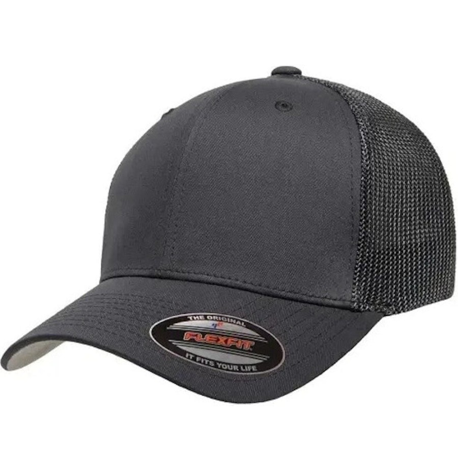 Men Flexfit Trucker | Flexfit Mesh Trucker Fitted Cap - Black