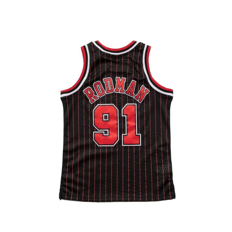 Kids Mitchell u0026 Ness Kids | Mitchell & Ness Youth Swingman Jersey Chicago Bulls Dennis Rodman Alt 95/96 - Black Pinstripe