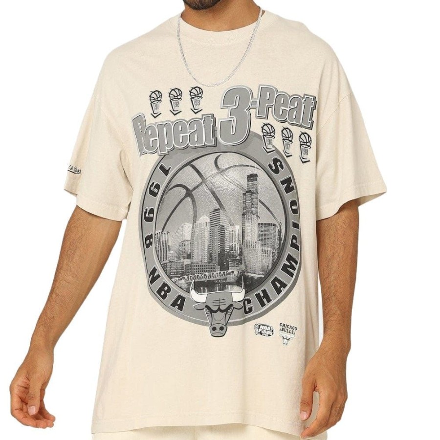 Men Mitchell u0026 Ness Nba Clothing | Mitchell & Ness Repeat 3 Peat Tee Chicago Bulls - Unbleached