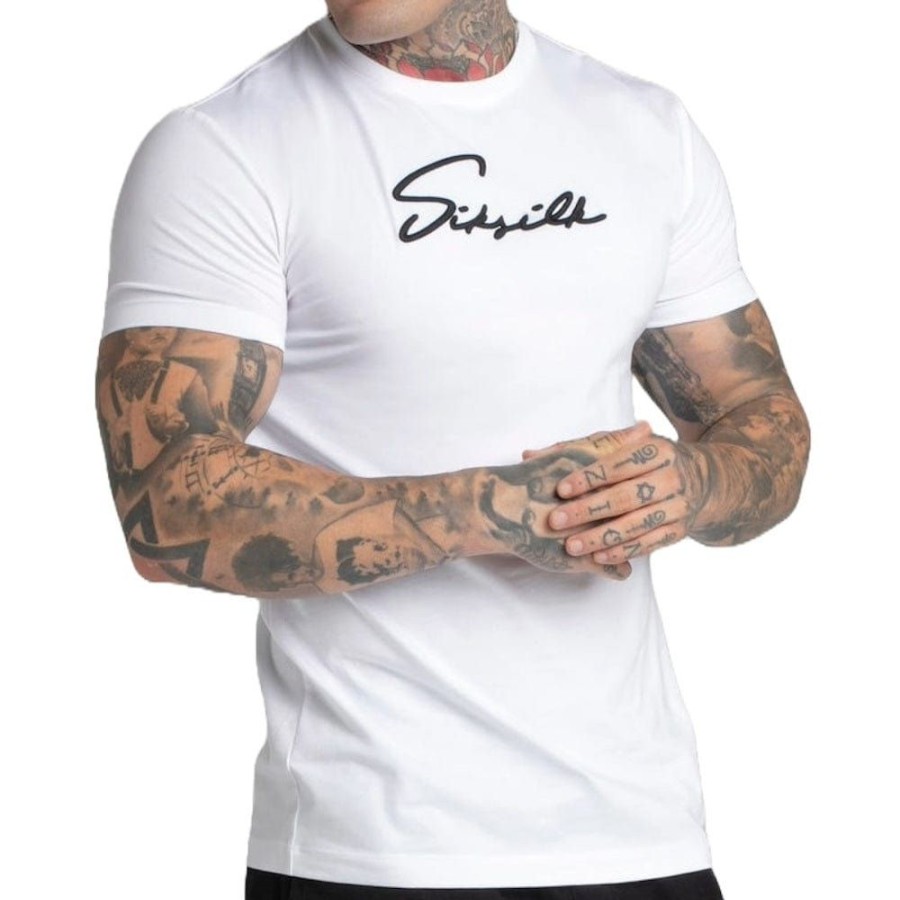 Men SikSilk Tees | Siksilk Muscle Fit Script Tee - White