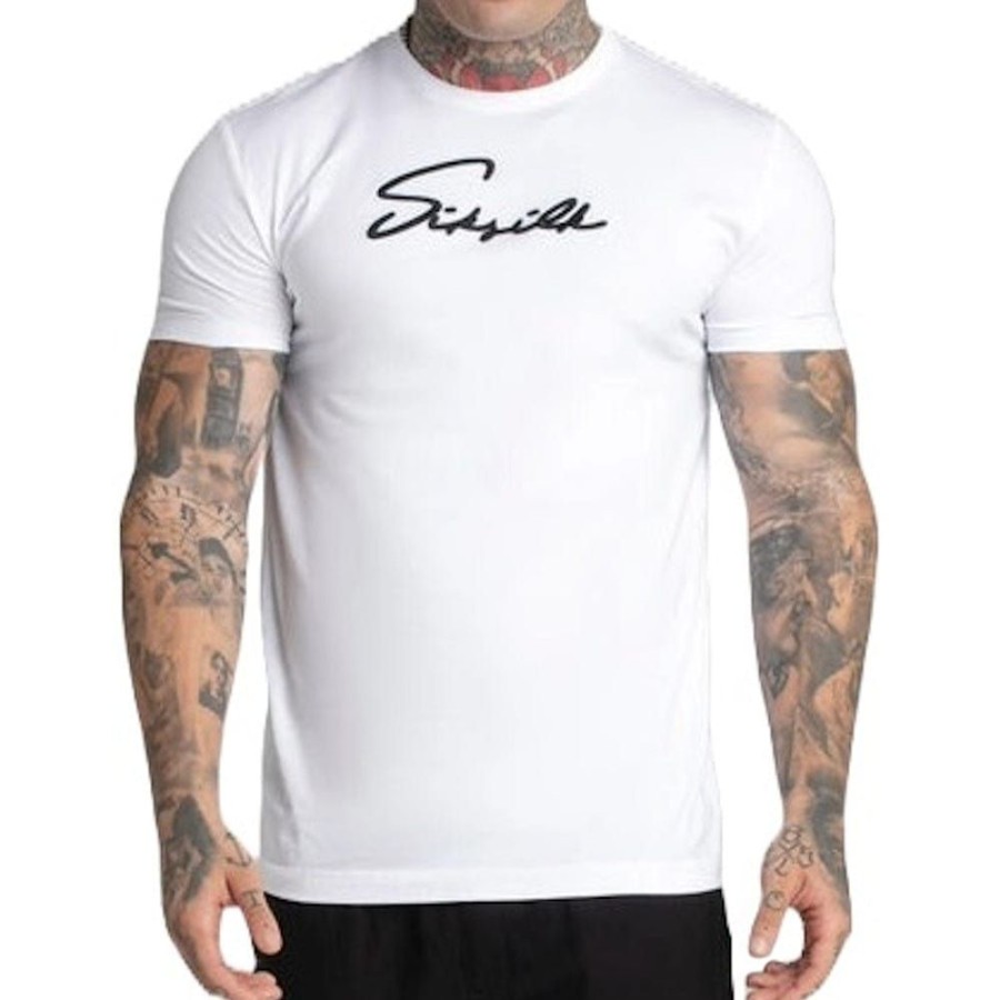 Men SikSilk Tees | Siksilk Muscle Fit Script Tee - White