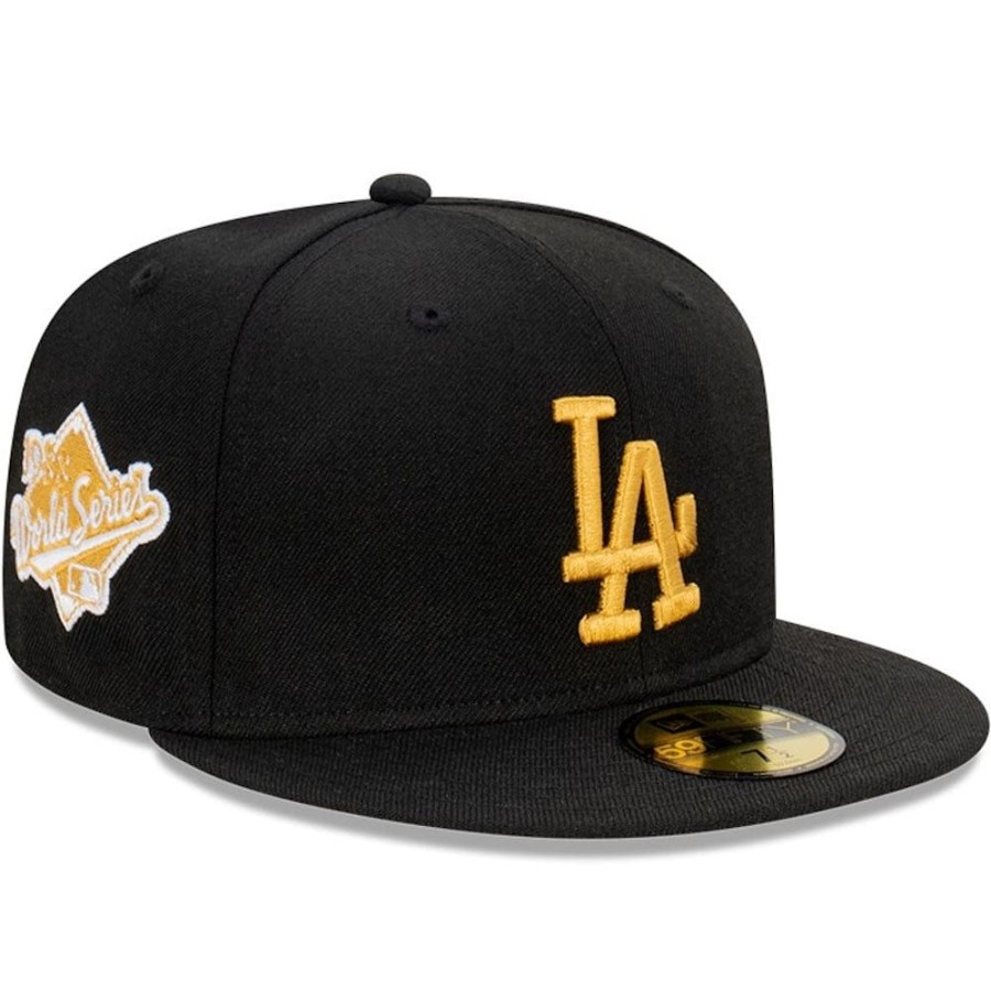 Men New Era Fitted | New Era 59Fifty Chrome Noble Metals Fitted Cap Los Angeles Dodgers - Black / Cheviot Gold