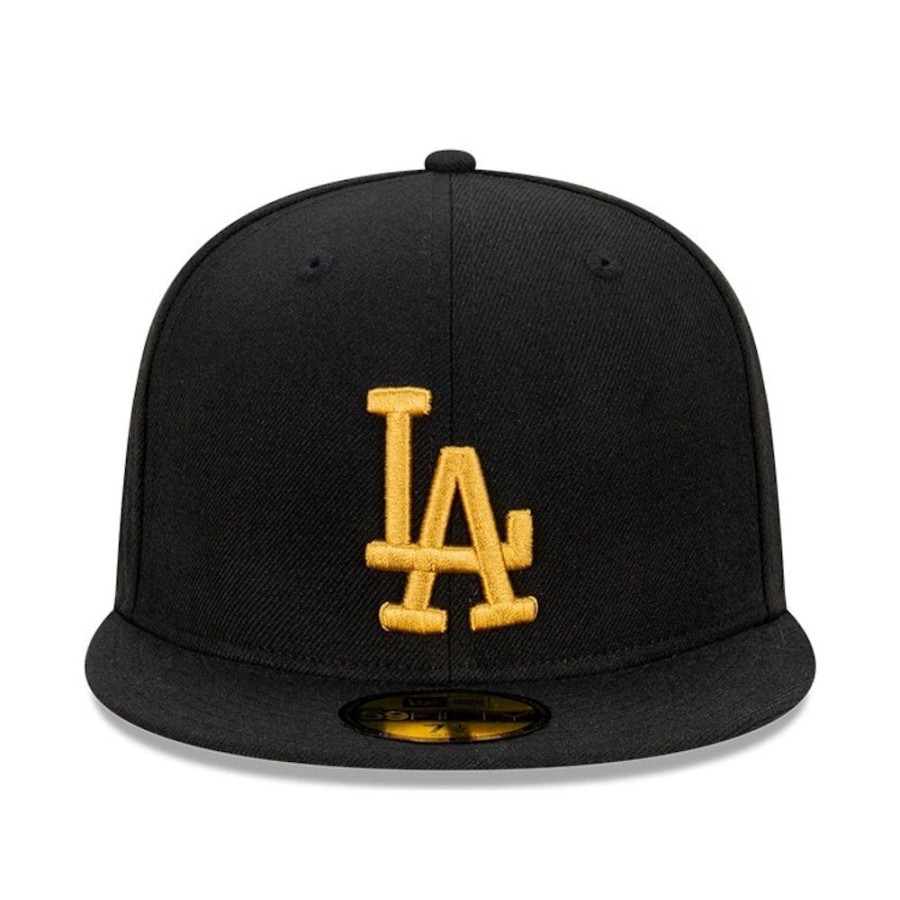 Men New Era Fitted | New Era 59Fifty Chrome Noble Metals Fitted Cap Los Angeles Dodgers - Black / Cheviot Gold