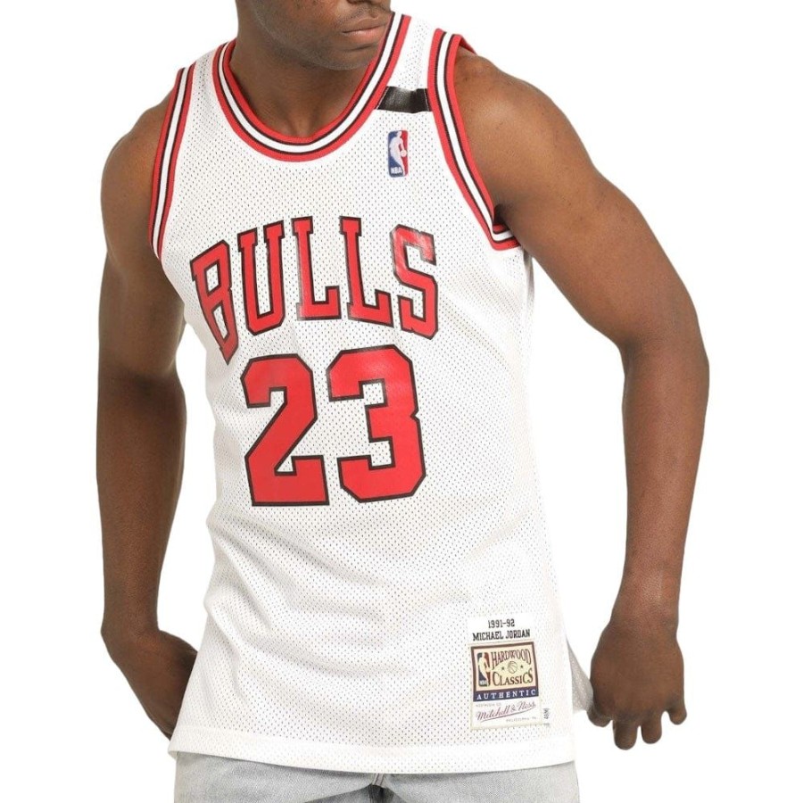 Men Mitchell u0026 Ness Jerseys | Mitchell & Ness Authentic Jersey Chicago Bulls Michael Jordan Home 91/92 - White