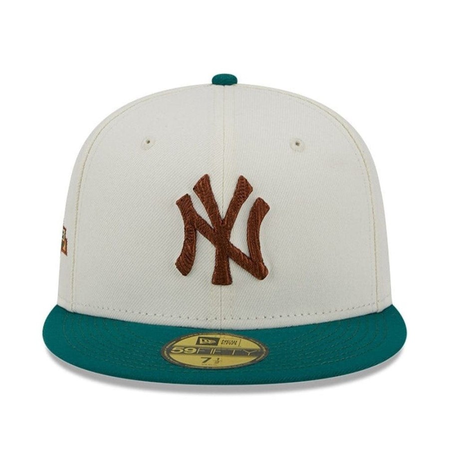 Men New Era Mlb Hats | New Era 59Fifty Camp Fitted Cap New York Yankees - Chrome White / Green