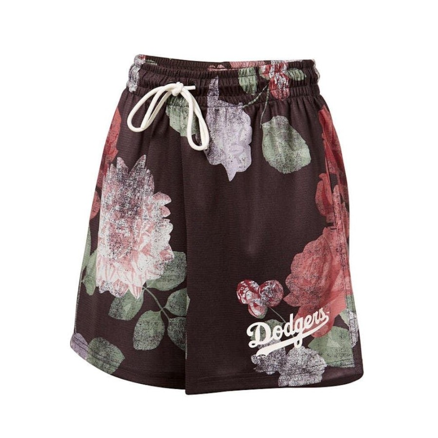 Women Majestic Athletic Bottoms | Majestic Athletic Womens Digi Floral Camo High Waist Short Los Angeles Dodgers - Faded Black