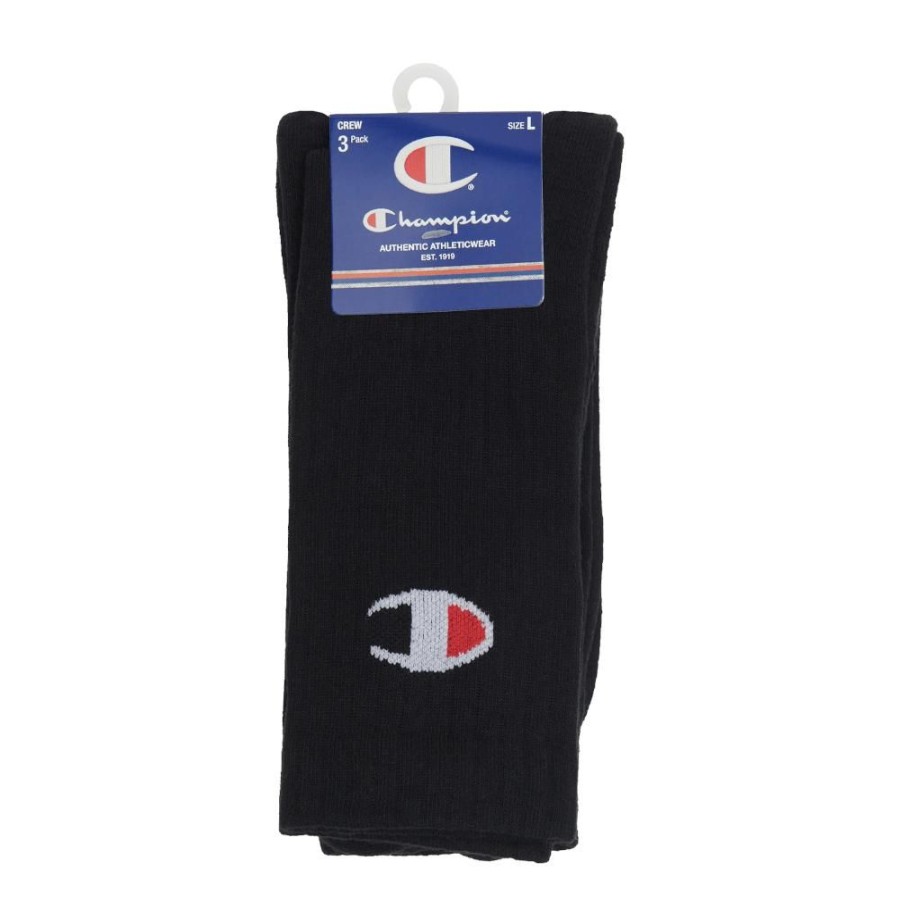 Men Champion Socks | Champion Sps C Logo Crew Sock 3 Pack - Black