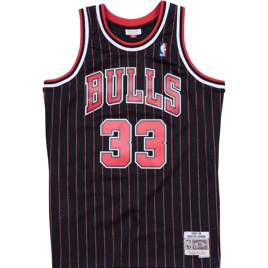 Men Mitchell u0026 Ness Jerseys | Mitchell & Ness Swingman Jersey Chicago Bulls Scottie Pippen Alt 95/96 - Black Pinstripe