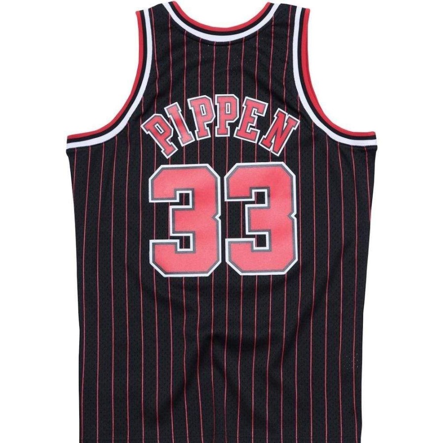 Men Mitchell u0026 Ness Jerseys | Mitchell & Ness Swingman Jersey Chicago Bulls Scottie Pippen Alt 95/96 - Black Pinstripe