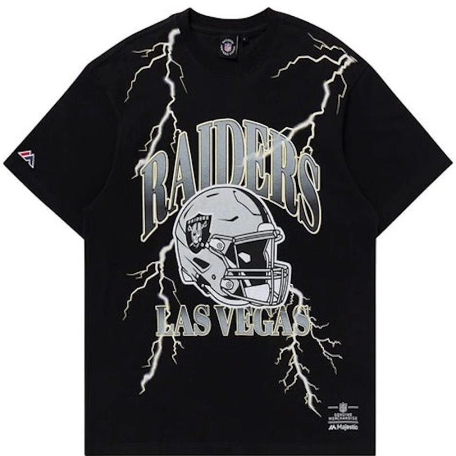 Men Majestic Athletic Nfl Clothing | Majestic Athletic Team Lightning Helmet Tee Las Vegas Raiders - Black