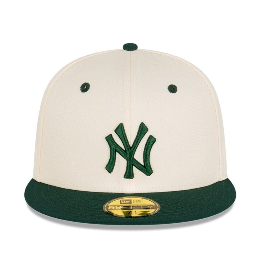 Men New Era Mlb Hats | New Era 59Fifty Fitted Cap New York Yankees - Chrome White / Dark Green