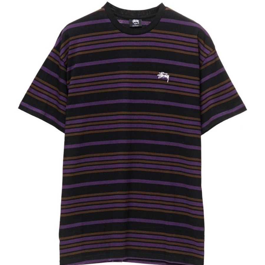 Men Stussy Tees | Stussy Alton Stripe Tee - Black / Purple