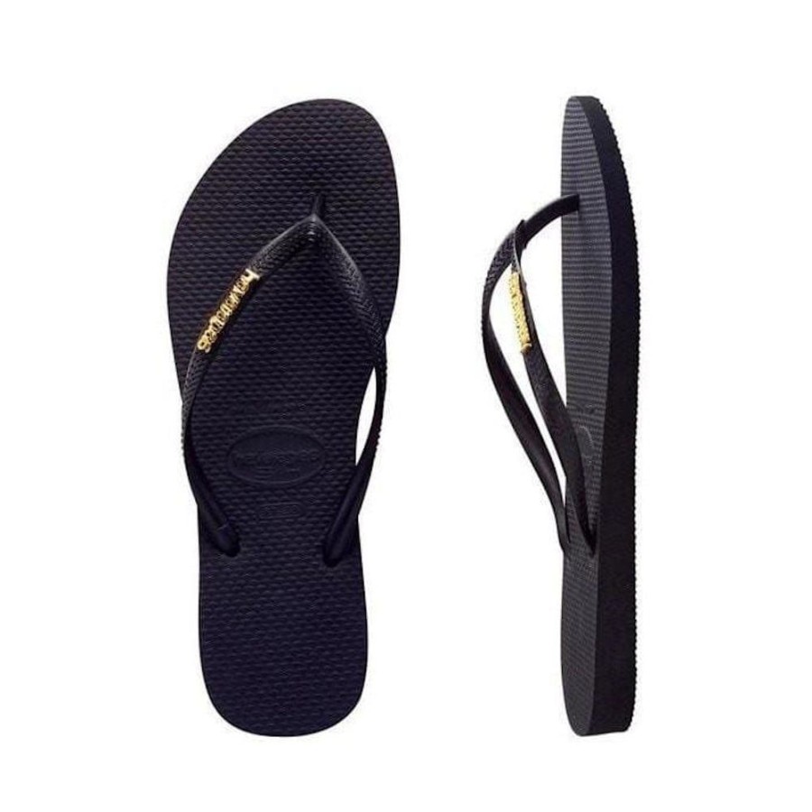 Men Havaianas Havaianas | Havaianas Womens Slim Metal Logo - Black / Gold