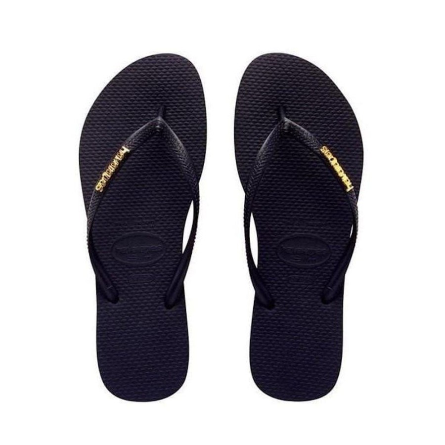 Men Havaianas Havaianas | Havaianas Womens Slim Metal Logo - Black / Gold