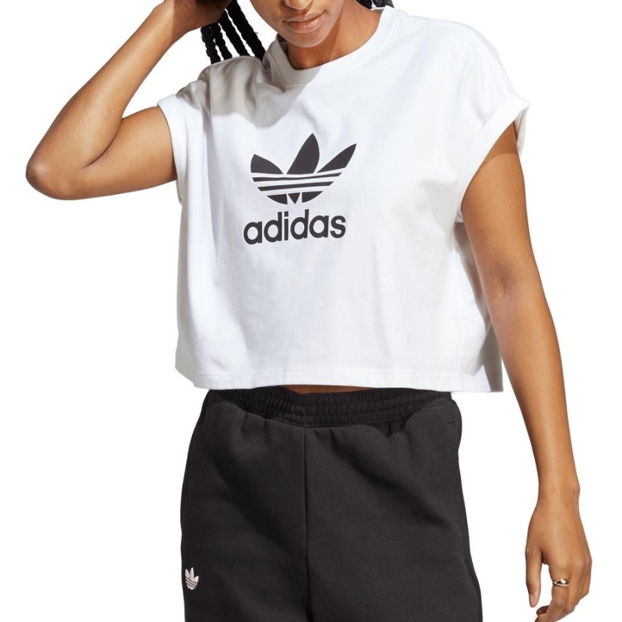 Women Adidas Tops | Adidas Womens Short Trefoil Tee - White