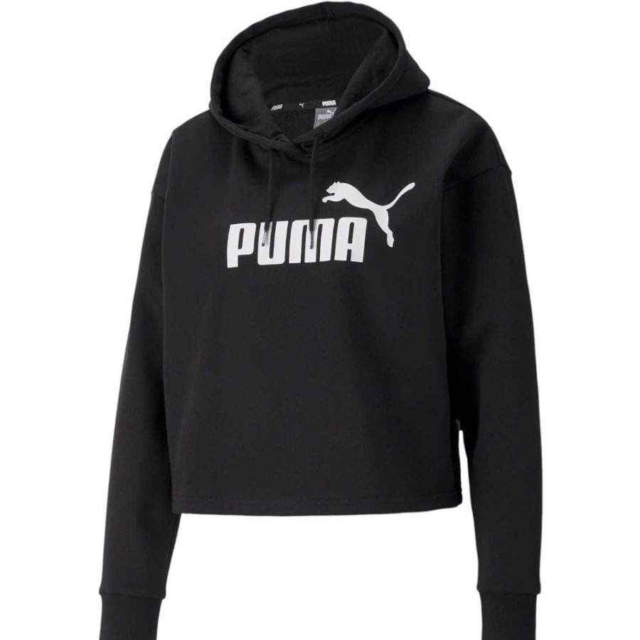 Women Puma Tops | Puma Womens Essentials Cropped Logo Hoodie Fl - Black