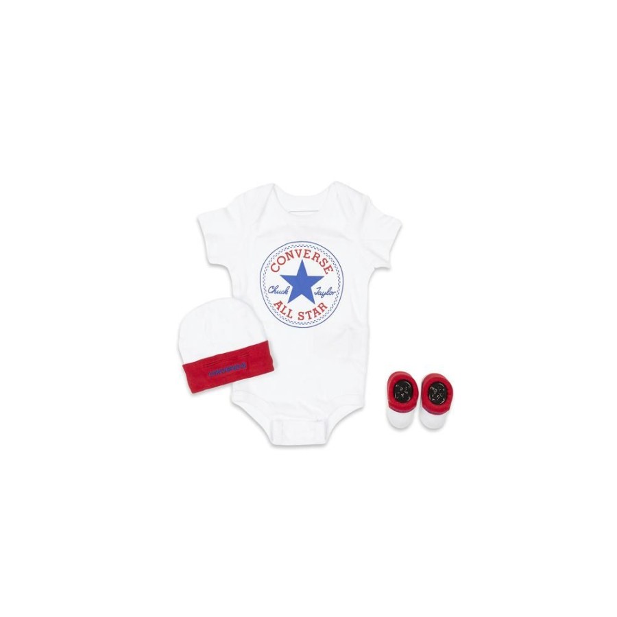 Kids Converse Infants | Converse Baby Classic Chuck Patch Three Piece Boxed Set - White / Red