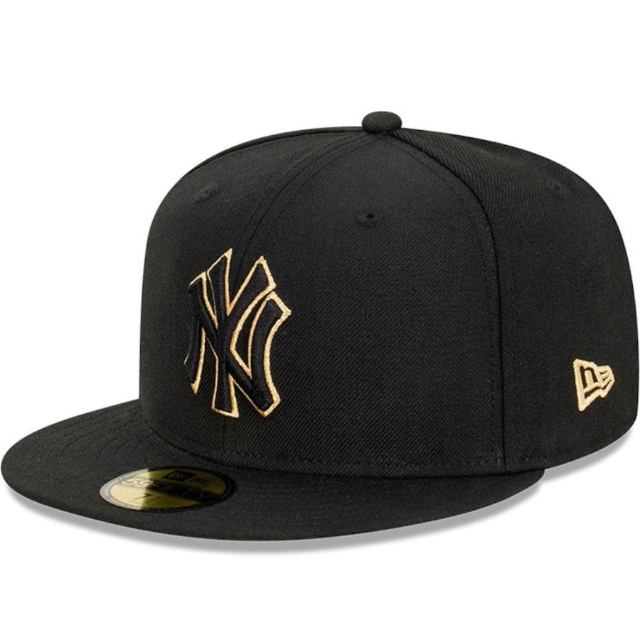 Men New Era Fitted | New Era 59Fifty Metallic Accent Fitted Cap New York Yankees - Black / Metallic Gold