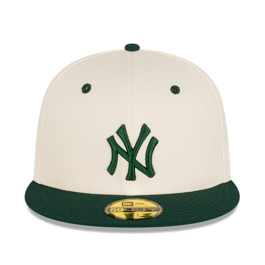 Men New Era Fitted | New Era 59Fifty Fitted Cap New York Yankees - Chrome White / Dark Green