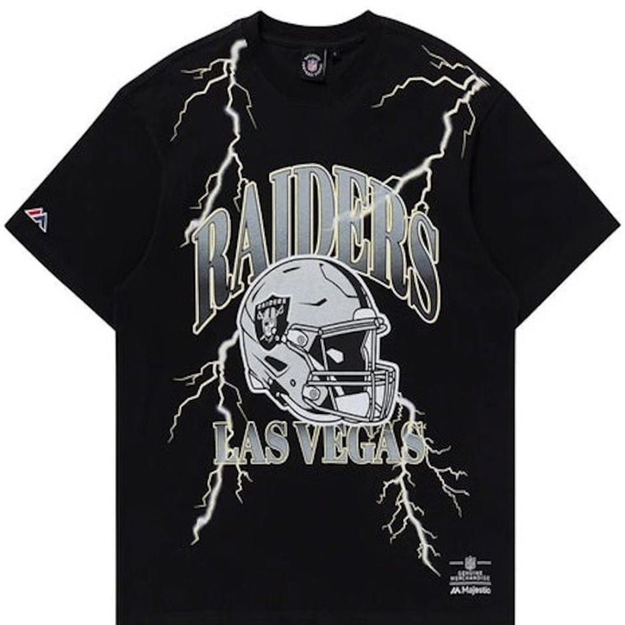 Men Majestic Athletic Tees | Majestic Athletic Team Lightning Helmet Tee Las Vegas Raiders - Black